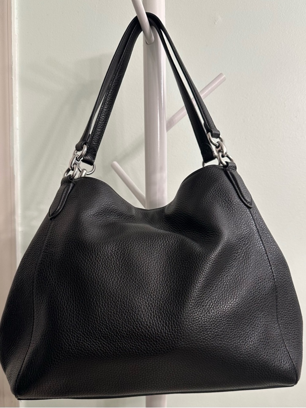 Coach Black Hallie Pebbled Leather Shoulder Tote with Silver Hardware Mint - Picture 4 of 10